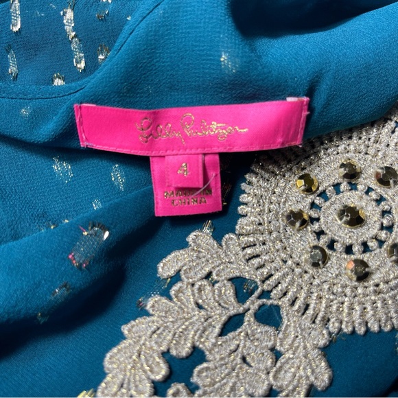 Lilly Pulitzer Silk Teal One-Shoulder Top Blouse - Picture 14 of 15